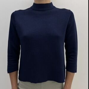 GANNI Long Beach Knit Top Viscose Cotton Navy Blue 3/4 Sleeve Sweater Women's M